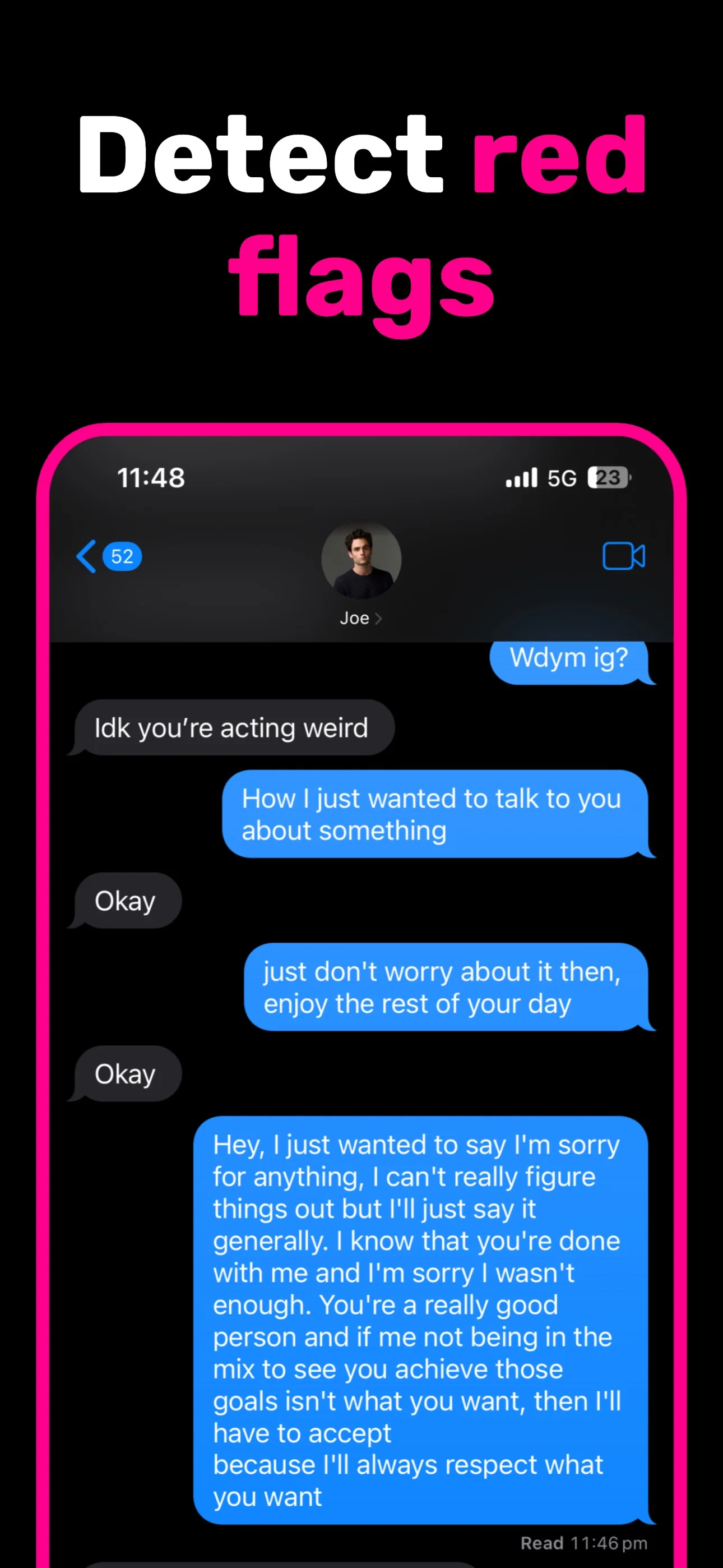 Detect red flags: an iMessage conversation of the kind you upload