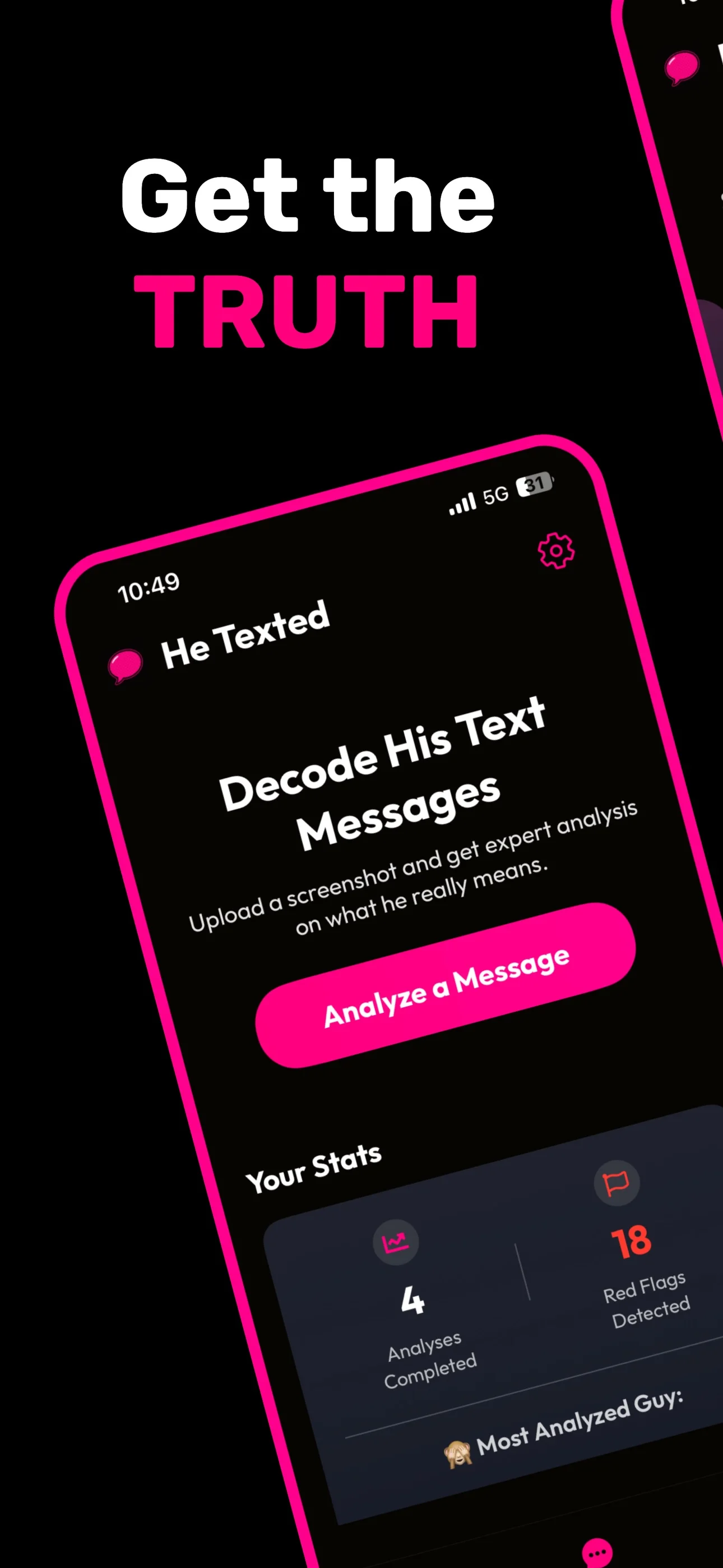 Get the truth: the He Texted home screen, ready to analyse a message